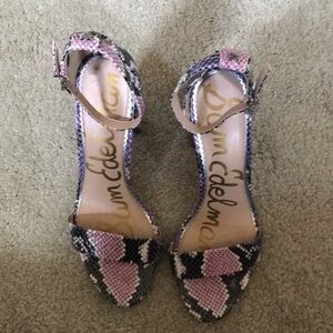 Sam Edelman Purple/Pink/Black Snake Skin Leather Upper Ankle Strap Sandal-Size 9